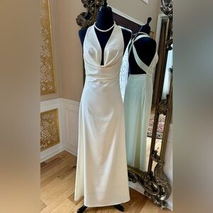 PrettyLittleThing Satin Soft Cream Cowl Neck Backless Cross Maxi Dress Size 4